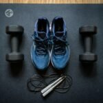 blue and black nike athletic shoes